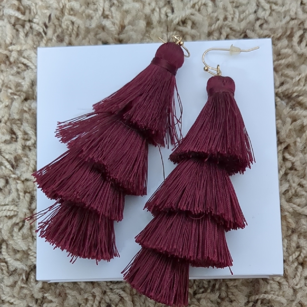 Elegant Burgundy Tassel Earrings